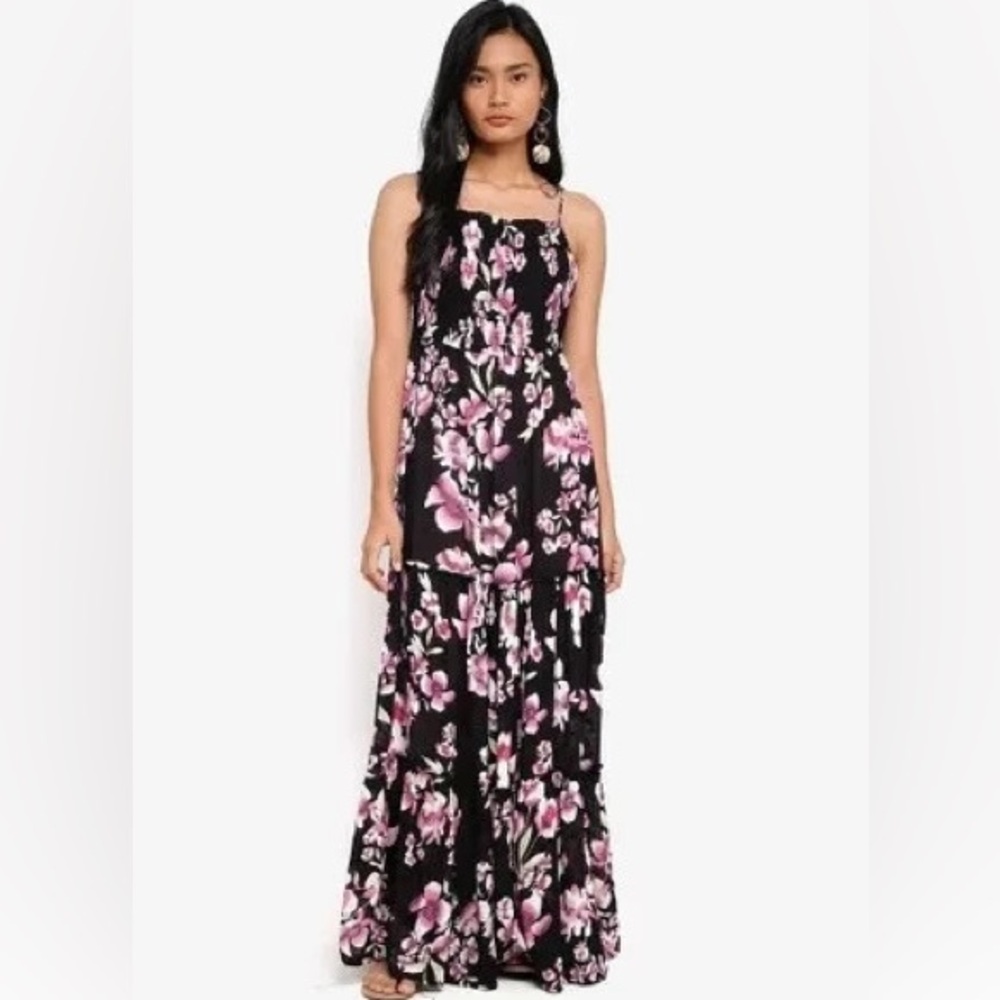 Intimately Free People Black and Pink Smocked Maxi Dress